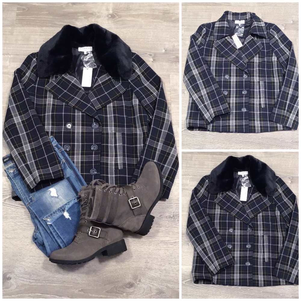 CURRENT AIR Anthro Plaid Double Breasted Coat - Picture 3 of 12